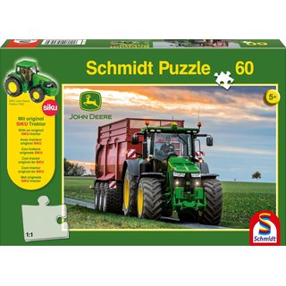 Schmidt Puzzle 56043 - John Deere - 60 Teile - Traktor 8370R inkl. original Siku Traktor