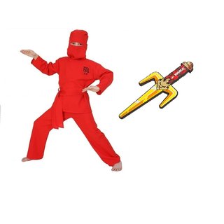 Fries Kostüm Ninja rot mit Lego Ninjago Dolch 104 - 164