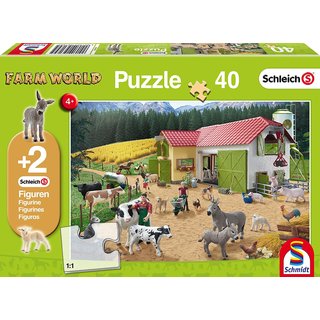 Schmidt Puzzle 56189 Ein Tag auf dem Bauernhof 40 Teile mit 2 Schleich Tieren