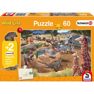 Schmidt Puzzle 56191 An der Wasserstelle 60 Teile mit 2 Schleich Tieren