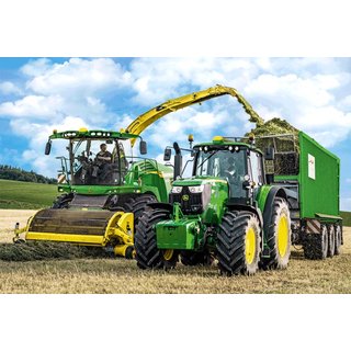 Schmidt Puzzle 56315 - John Deere - 100 Teile - Traktor 6195M mit Feldhäcksler und Siku Traktor